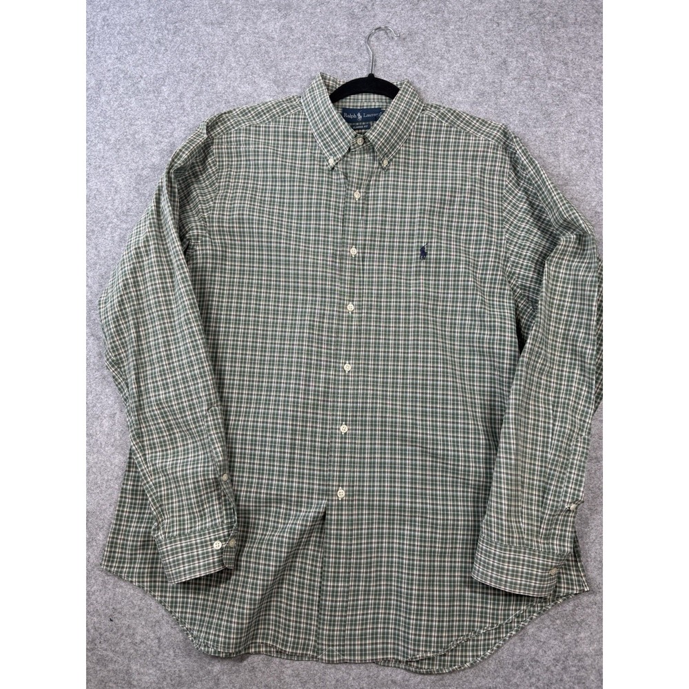 Ralph Lauren Polo Men 17.5 34/35 XL Classic Fit Green Plaid Button Down Shirt